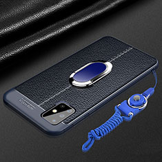 Funda Silicona Goma de Cuero Carcasa con Magnetico Anillo de dedo Soporte para Samsung Galaxy A71 5G Azul
