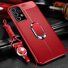 Funda Silicona Goma de Cuero Carcasa con Magnetico Anillo de dedo Soporte para Samsung Galaxy M32 5G Rojo
