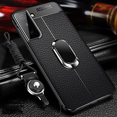 Funda Silicona Goma de Cuero Carcasa con Magnetico Anillo de dedo Soporte para Samsung Galaxy S23 5G Negro