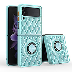 Funda Silicona Goma de Cuero Carcasa con Magnetico Anillo de dedo Soporte para Samsung Galaxy Z Flip3 5G Cian