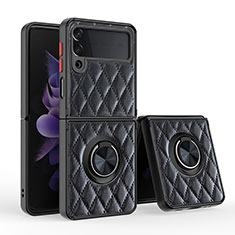 Funda Silicona Goma de Cuero Carcasa con Magnetico Anillo de dedo Soporte para Samsung Galaxy Z Flip3 5G Negro