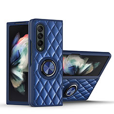 Funda Silicona Goma de Cuero Carcasa con Magnetico Anillo de dedo Soporte para Samsung Galaxy Z Fold3 5G Azul