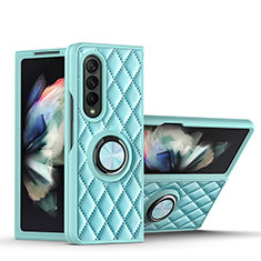 Funda Silicona Goma de Cuero Carcasa con Magnetico Anillo de dedo Soporte para Samsung Galaxy Z Fold3 5G Azul Claro