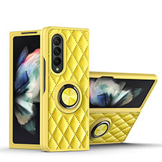 Funda Silicona Goma de Cuero Carcasa con Magnetico Anillo de dedo Soporte para Samsung Galaxy Z Fold4 5G Amarillo