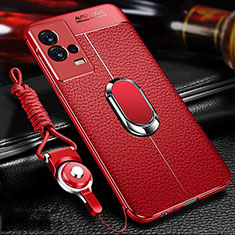 Funda Silicona Goma de Cuero Carcasa con Magnetico Anillo de dedo Soporte para Vivo iQOO 8 Pro 5G Rojo