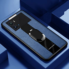 Funda Silicona Goma de Cuero Carcasa con Magnetico Anillo de dedo Soporte para Vivo iQOO 9 Pro 5G Azul