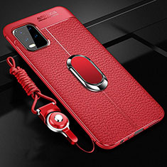 Funda Silicona Goma de Cuero Carcasa con Magnetico Anillo de dedo Soporte para Xiaomi Mi 10 Lite Rojo