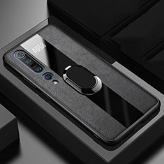 Funda Silicona Goma de Cuero Carcasa con Magnetico Anillo de dedo Soporte para Xiaomi Mi 10 Pro Negro