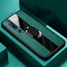 Funda Silicona Goma de Cuero Carcasa con Magnetico Anillo de dedo Soporte para Xiaomi Mi 10 Pro Verde