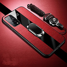 Funda Silicona Goma de Cuero Carcasa con Magnetico Anillo de dedo Soporte para Xiaomi Mi 10T Pro 5G Rojo