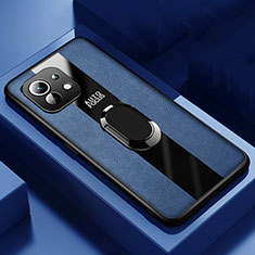 Funda Silicona Goma de Cuero Carcasa con Magnetico Anillo de dedo Soporte para Xiaomi Mi 11 Lite 5G Azul