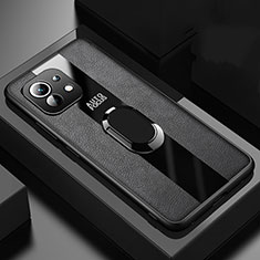 Funda Silicona Goma de Cuero Carcasa con Magnetico Anillo de dedo Soporte para Xiaomi Mi 11 Lite 5G Negro