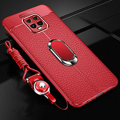 Funda Silicona Goma de Cuero Carcasa con Magnetico Anillo de dedo Soporte para Xiaomi Redmi 10X 5G Rojo