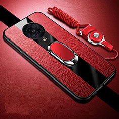 Funda Silicona Goma de Cuero Carcasa con Magnetico Anillo de dedo Soporte para Xiaomi Redmi K30 Pro 5G Rojo