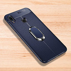 Funda Silicona Goma de Cuero Carcasa con Magnetico Anillo de dedo Soporte para Xiaomi Redmi Note 7 Azul