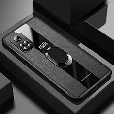 Funda Silicona Goma de Cuero Carcasa con Magnetico Anillo de dedo Soporte PB1 para Huawei Honor V40 5G Negro