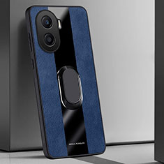 Funda Silicona Goma de Cuero Carcasa con Magnetico Anillo de dedo Soporte PB1 para Huawei Honor X7a Azul