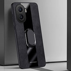 Funda Silicona Goma de Cuero Carcasa con Magnetico Anillo de dedo Soporte PB1 para Huawei Honor X7a Negro