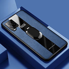 Funda Silicona Goma de Cuero Carcasa con Magnetico Anillo de dedo Soporte PB1 para Vivo iQOO 7 Legend 5G Azul