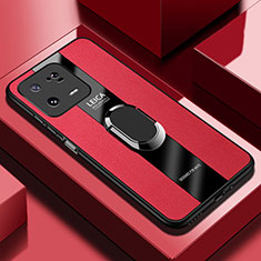Funda Silicona Goma de Cuero Carcasa con Magnetico Anillo de dedo Soporte PB1 para Xiaomi Mi 13 Pro 5G Rojo