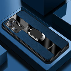 Funda Silicona Goma de Cuero Carcasa con Magnetico Anillo de dedo Soporte PB1 para Xiaomi Mi Mix 4 5G Azul