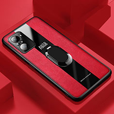 Funda Silicona Goma de Cuero Carcasa con Magnetico Anillo de dedo Soporte PB1 para Xiaomi Poco F3 5G Rojo