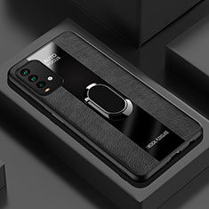 Funda Silicona Goma de Cuero Carcasa con Magnetico Anillo de dedo Soporte PB1 para Xiaomi Redmi 9T 4G Negro