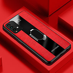 Funda Silicona Goma de Cuero Carcasa con Magnetico Anillo de dedo Soporte PB1 para Xiaomi Redmi 9T 4G Rojo