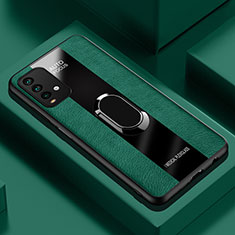 Funda Silicona Goma de Cuero Carcasa con Magnetico Anillo de dedo Soporte PB1 para Xiaomi Redmi 9T 4G Verde