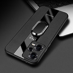 Funda Silicona Goma de Cuero Carcasa con Magnetico Anillo de dedo Soporte PB1 para Xiaomi Redmi Note 12 5G Negro