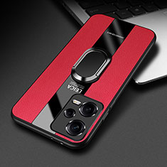 Funda Silicona Goma de Cuero Carcasa con Magnetico Anillo de dedo Soporte PB1 para Xiaomi Redmi Note 12 5G Rojo