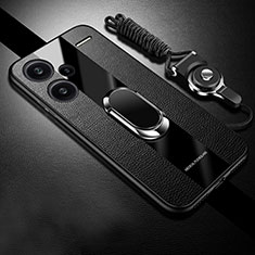 Funda Silicona Goma de Cuero Carcasa con Magnetico Anillo de dedo Soporte PB1 para Xiaomi Redmi Note 13 Pro+ Plus 5G Negro