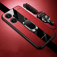 Funda Silicona Goma de Cuero Carcasa con Magnetico Anillo de dedo Soporte PB1 para Xiaomi Redmi Note 13 Pro+ Plus 5G Rojo