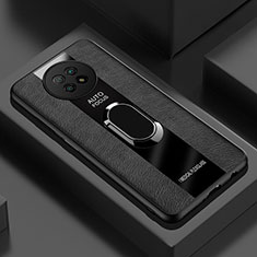 Funda Silicona Goma de Cuero Carcasa con Magnetico Anillo de dedo Soporte PB1 para Xiaomi Redmi Note 9T 5G Negro