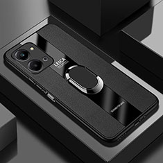 Funda Silicona Goma de Cuero Carcasa con Magnetico Anillo de dedo Soporte PB2 para Huawei Honor X7a Negro