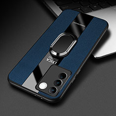 Funda Silicona Goma de Cuero Carcasa con Magnetico Anillo de dedo Soporte PB2 para Vivo V27e 5G Azul