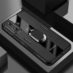 Funda Silicona Goma de Cuero Carcasa con Magnetico Anillo de dedo Soporte PB2 para Xiaomi Poco F4 GT 5G Negro