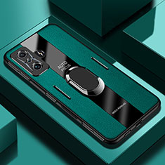 Funda Silicona Goma de Cuero Carcasa con Magnetico Anillo de dedo Soporte PB2 para Xiaomi Poco F4 GT 5G Verde