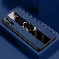 Funda Silicona Goma de Cuero Carcasa con Magnetico Anillo de dedo Soporte S01 para Huawei Enjoy 10S Azul