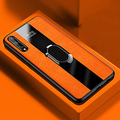 Funda Silicona Goma de Cuero Carcasa con Magnetico Anillo de dedo Soporte S01 para Huawei Enjoy 10S Naranja