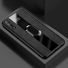 Funda Silicona Goma de Cuero Carcasa con Magnetico Anillo de dedo Soporte S01 para Huawei Enjoy 10S Negro