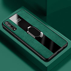 Funda Silicona Goma de Cuero Carcasa con Magnetico Anillo de dedo Soporte S01 para Huawei Enjoy 10S Verde