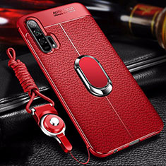 Funda Silicona Goma de Cuero Carcasa con Magnetico Anillo de dedo Soporte S01 para Huawei Honor 20 Pro Rojo