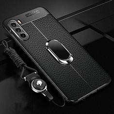 Funda Silicona Goma de Cuero Carcasa con Magnetico Anillo de dedo Soporte S01 para Huawei Mate 40 Lite 5G Negro