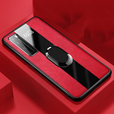 Funda Silicona Goma de Cuero Carcasa con Magnetico Anillo de dedo Soporte S01 para Huawei Nova 7 Pro 5G Rojo