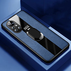 Funda Silicona Goma de Cuero Carcasa con Magnetico Anillo de dedo Soporte S01 para Huawei Nova 8 5G Azul