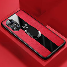 Funda Silicona Goma de Cuero Carcasa con Magnetico Anillo de dedo Soporte S01 para Huawei Nova 8 5G Rojo