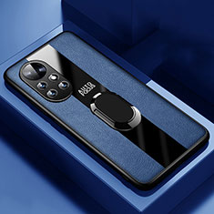 Funda Silicona Goma de Cuero Carcasa con Magnetico Anillo de dedo Soporte S01 para Huawei Nova 8 Pro 5G Azul