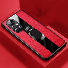 Funda Silicona Goma de Cuero Carcasa con Magnetico Anillo de dedo Soporte S01 para Huawei Nova 8 Pro 5G Rojo
