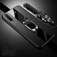 Funda Silicona Goma de Cuero Carcasa con Magnetico Anillo de dedo Soporte S01 para Huawei Y9s Negro